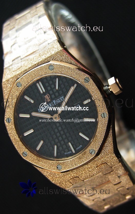 Audemars Piguet Royal Oak Frosted Rose Gold QUARTZ Black Dial 33MM - 1:1 Mirror