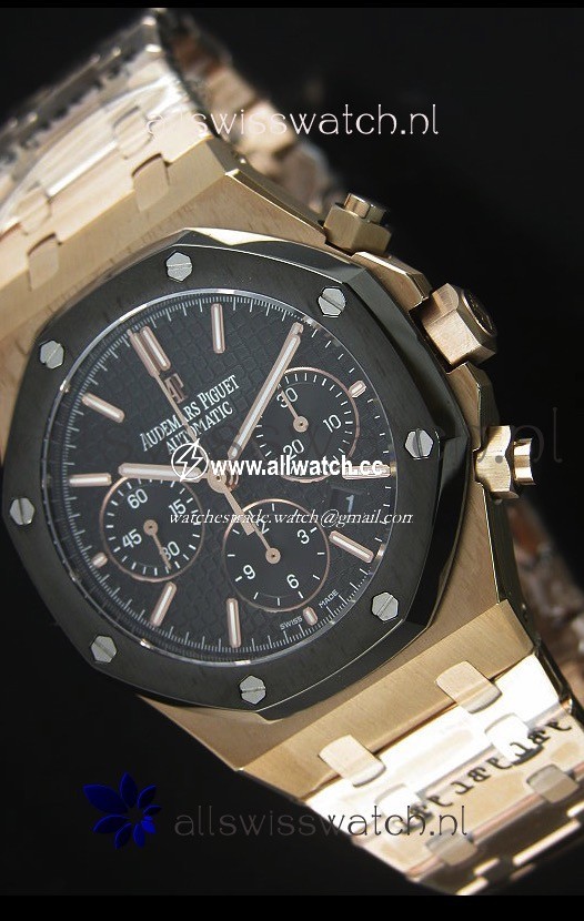 Audemars Piguet Royal Oak Rose Gold in Black Textured Ceramic Dial - 1:1 Mirror