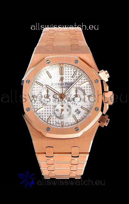 Audemars Piguet Royal Oak Chronograph White Dial Rose Gold on 904L Steel - 1:1 Mirror