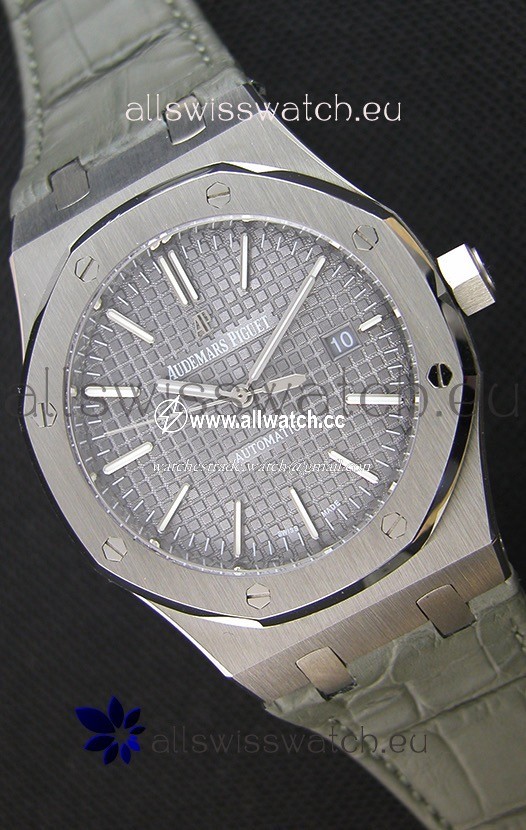 Audemars Piguet Royal Oak 41MM Grey Dial Leather Strap - 1:1 Mirror Ultimate Edition