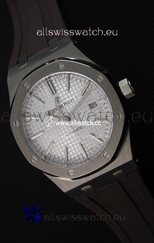 Audemars Piguet Royal Oak 41MM Silver Dial Rubber Strap - 1:1 Mirror Ultimate Edition