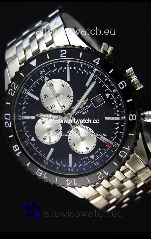 Breitling Chronoliner Steel-Black Steel Strap in Black Dial