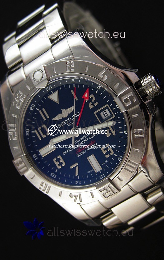 Breitling Avenger II GMTin Black Dial Steel Strap 1:1 Mirror Version