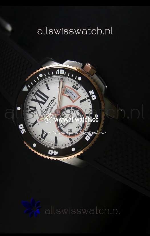 Calibre De Cartier 42MM White Dial Two Tone Case - 1:1 Mirror