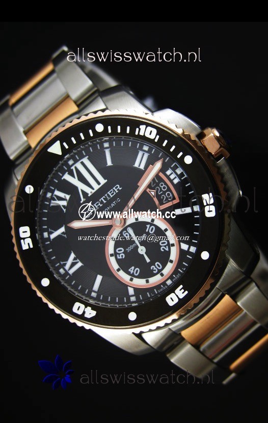 Calibre De Cartier 42MM Black Dial Two Tone Case - 1:1 Mirror
