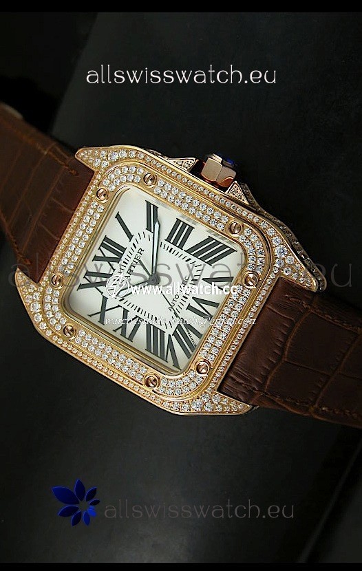 Cartier Santos 100 1:1 Mirror Rose Gold Diamonds 42MM