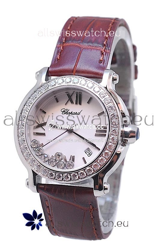 Chopard Happy Sport Star Shaped Diamonds in Brown Strap