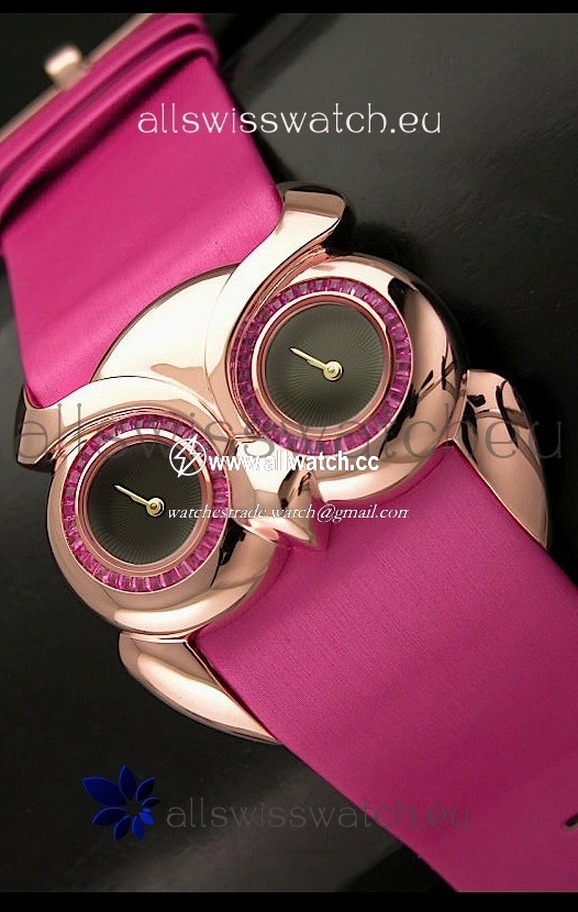 Chopard Animal World Ladies Owl Black Dial in Pink Strap