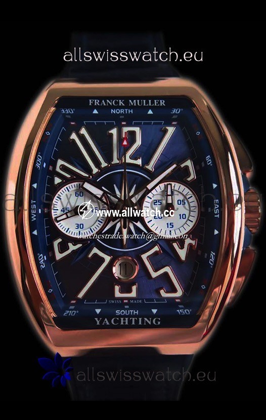 Franck Muller Vanguard Chronograph 18K Pink Gold Blue Dial