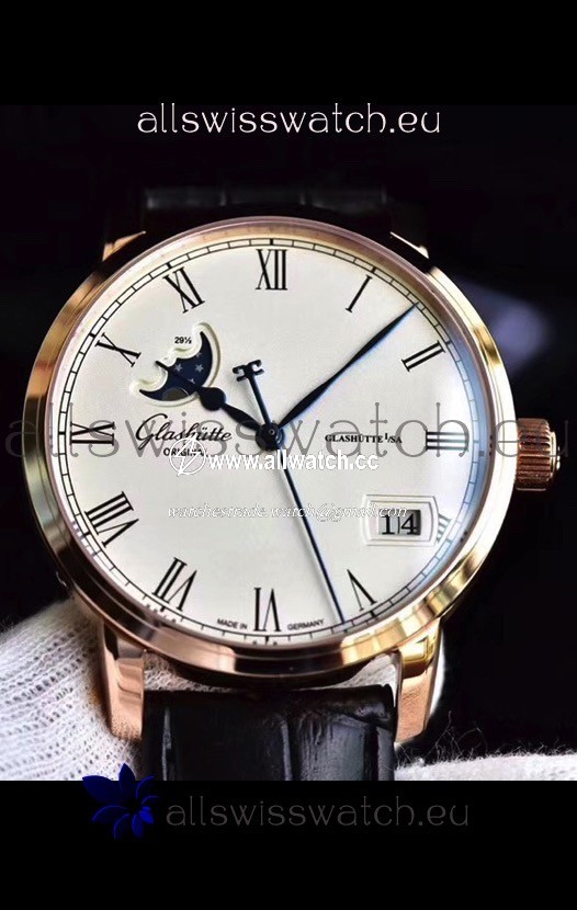 Glashuette Senator Excellence Panorama Date Moon Phase Pink Gold