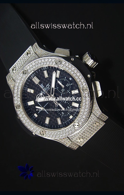 Hublot Big Bang Carbon Dial Diamonds Studded Stainless Steel
