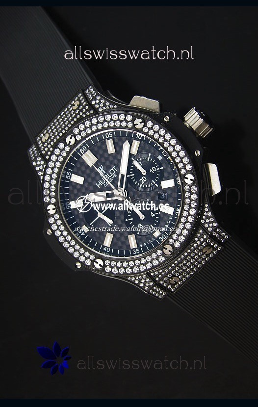 Hublot Big Bang Carbon Dial Diamonds Studded PVD Case