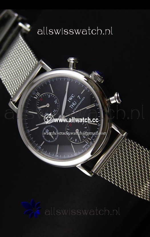 IWC Portofino Chronograph in Mesh Strap Black Dial