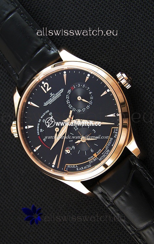 Jaeger LeCoultre Master Geographic Power Reserve Pink Gold Black Dial