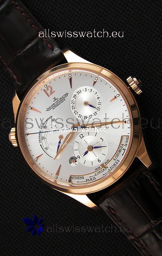 Jaeger LeCoultre Master Geographic Power Reserve Pink Gold Steel White Dial