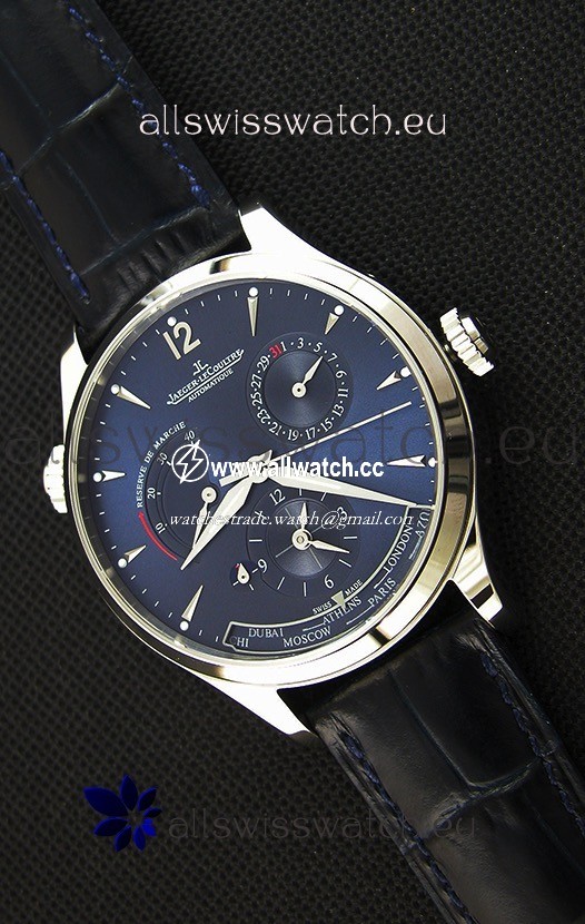 Jaeger LeCoultre Master Geographic Power Reserve Steel Case Steel Blue Dial