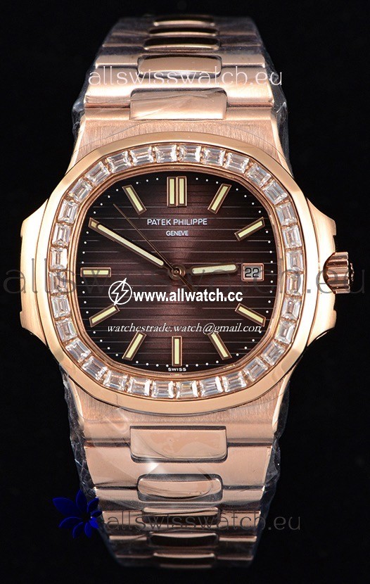 Patek Philippe Nautilus 5711/1R 1:1 Mirror Baguette Diamonds Bezel