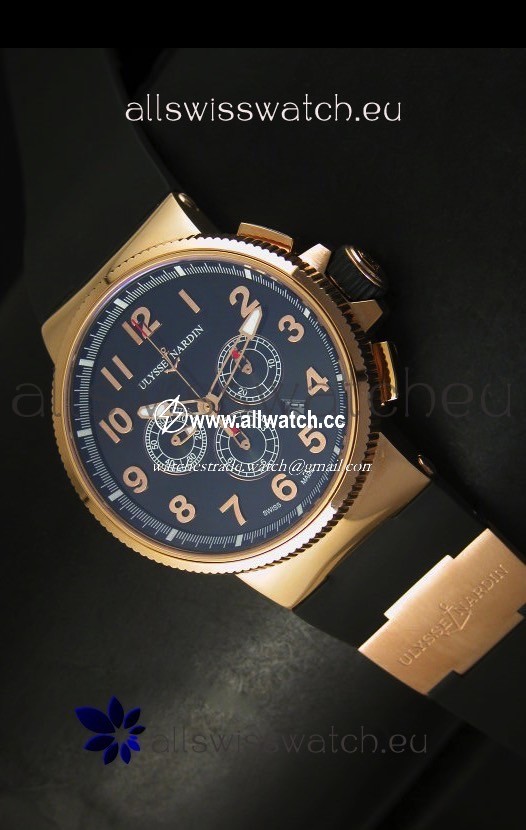 Ulysse Nardin Marine Chronograph Rose Gold Black Arabic Black Dial - 1:1 Mirror