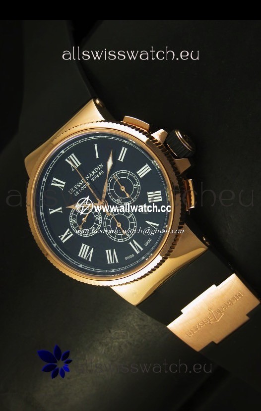 Ulysse Nardin Marine Chronograph Rose Gold Black Roman Black Dial - 1:1 Mirror