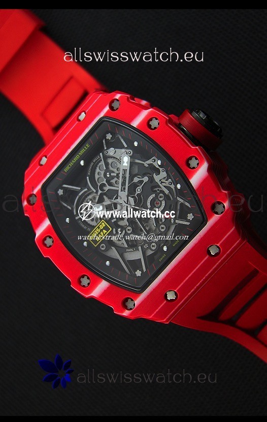 Richard Mille RM35-02 One Piece Red Forged Carbon Case in Red Strap