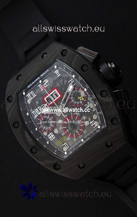 Richard Mille RM011-FM Felipe Massa One Piece Black Forged Carbon Case in Black Strap