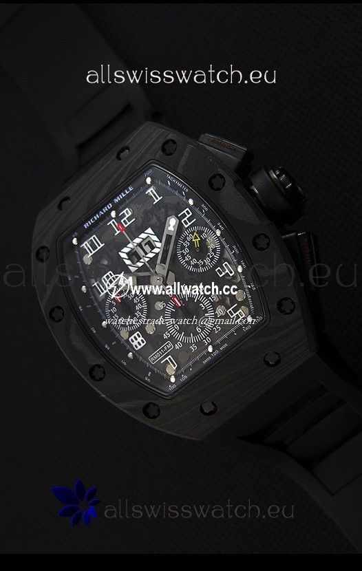 Richard Mille RM011-FM Felipe Massa One Piece Black Forged Carbon Case in Black Strap
