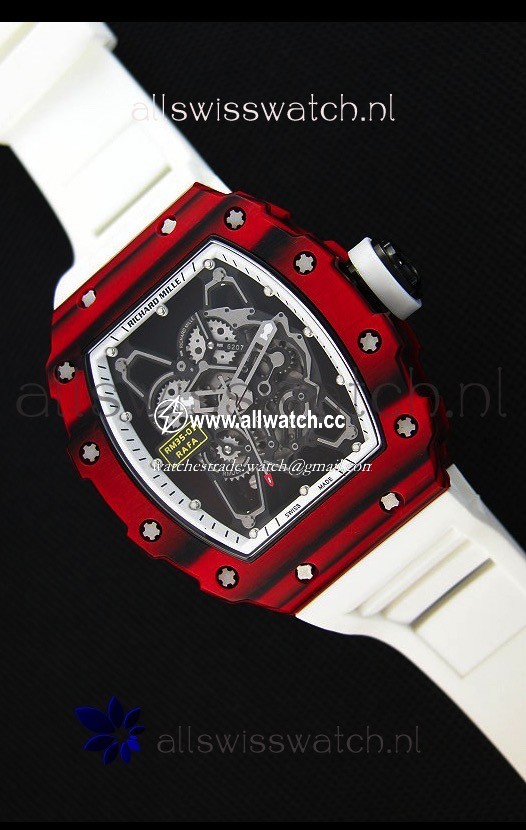 Richard Mille RM35-01 One Piece Red Forged Carbon Case in White Strap