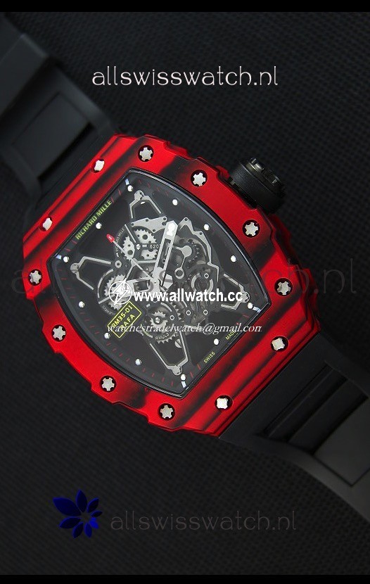 Richard Mille RM35-01 One Piece Red Forged Carbon Case in Black Strap