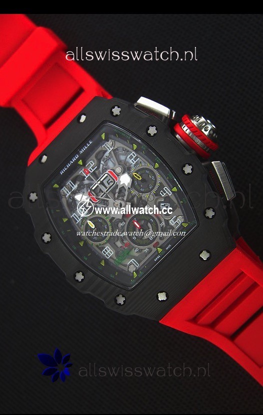 Richard Mille RM011-03 One Piece Black Forged Carbon Case in Red Strap