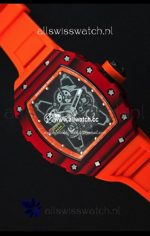 Richard Mille RM35-01 One Piece Red Forged Carbon Case in Orange Strap