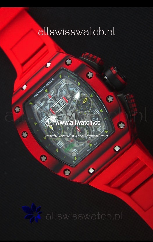 Richard Mille RM011-03 One Piece Red Forged Carbon Case in Red Strap
