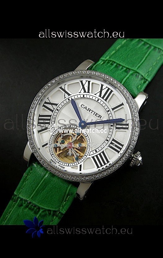 Cartier Ronde de Tourbillon Diamond in Green Strap