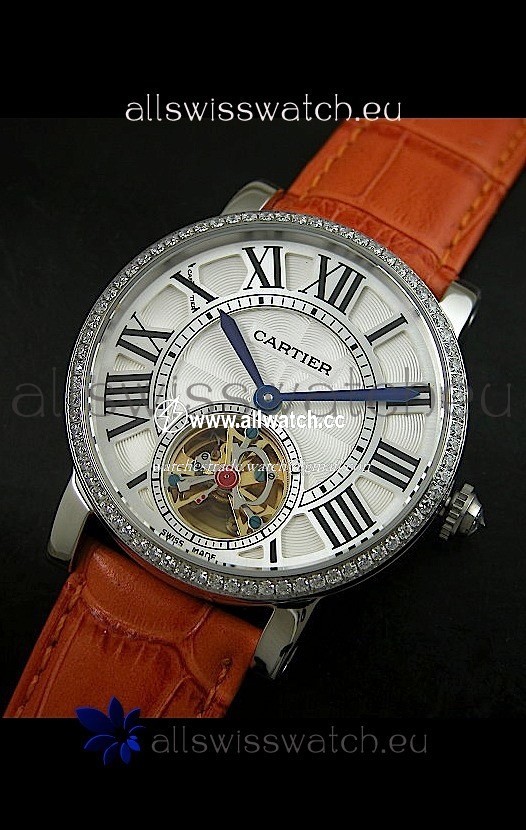 Cartier Ronde de Tourbillon Diamond in Brown Strap