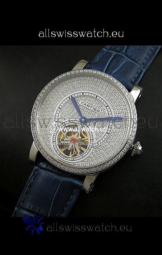Cartier Ronde de Tourbillon Diamond in Blue Strap