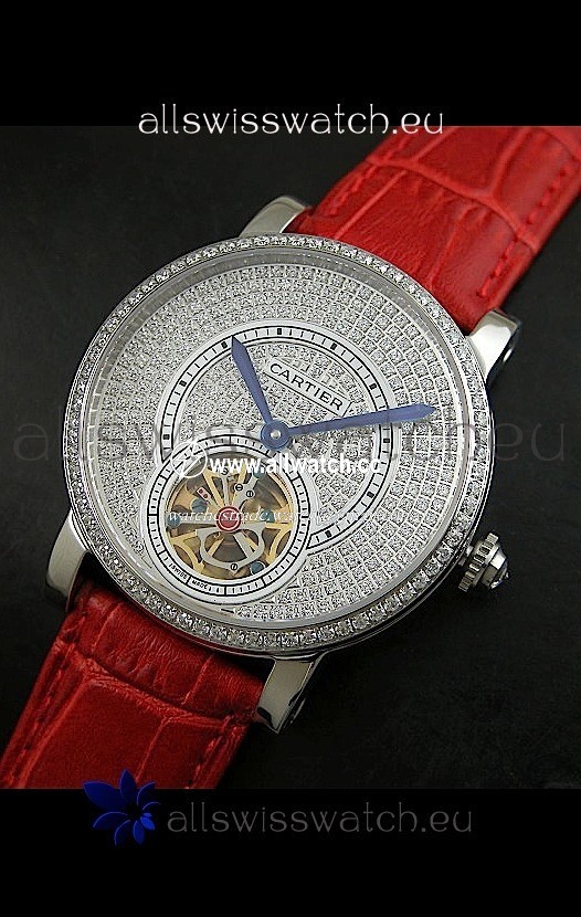 Cartier Ronde de Tourbillon Diamond in Red Strap