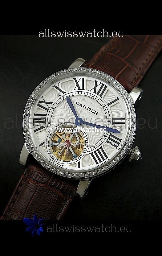 Cartier Ronde de Tourbillon Diamond in Brown Strap