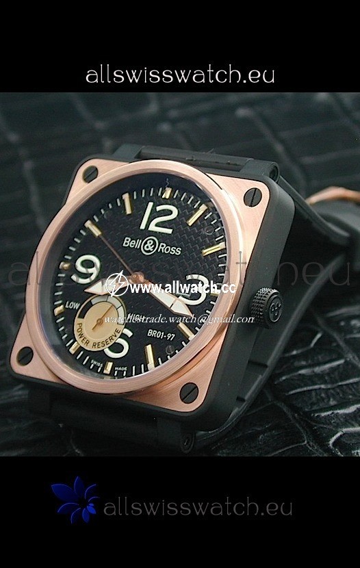 Bell and Ross BR01 97 Power Reserve Rose Gold in Black Dial