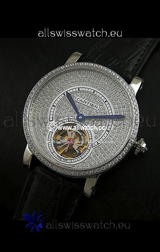 Cartier Ronde de Tourbillon Diamond in Black Strap
