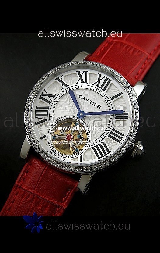 Cartier Ronde de Tourbillon Diamond in Red Strap