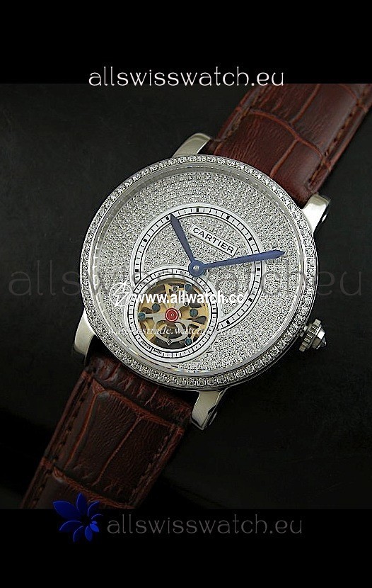 Cartier Ronde de Tourbillon Diamond in Brown Strap