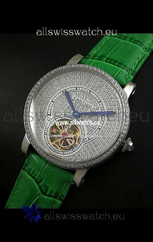 Cartier Ronde de Tourbillon Diamond in Green Strap