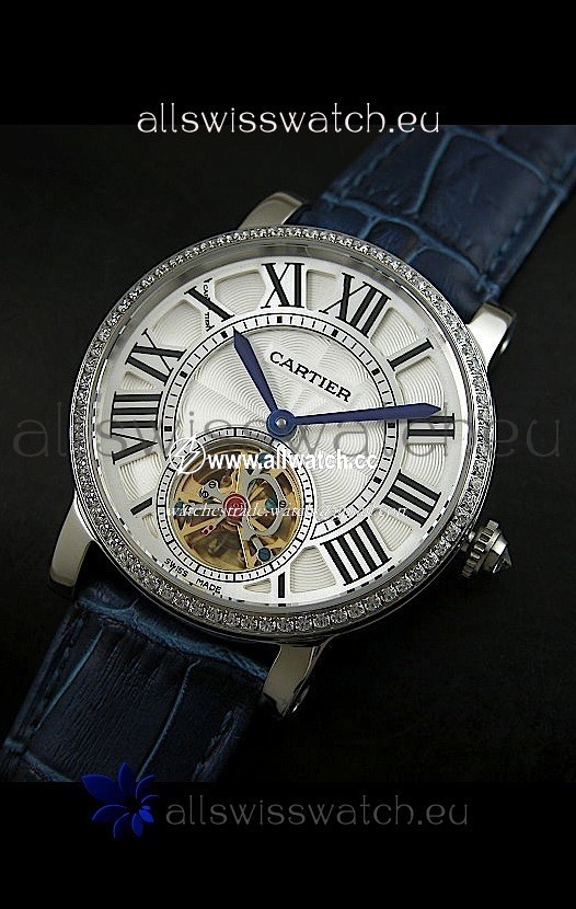 Cartier Ronde de Tourbillon Diamond in Blue Strap
