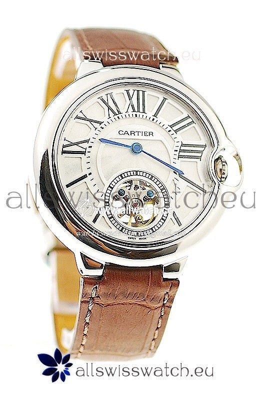 Ballon Bleu De Cartier flying Tourbillon Steel in Brown Strap