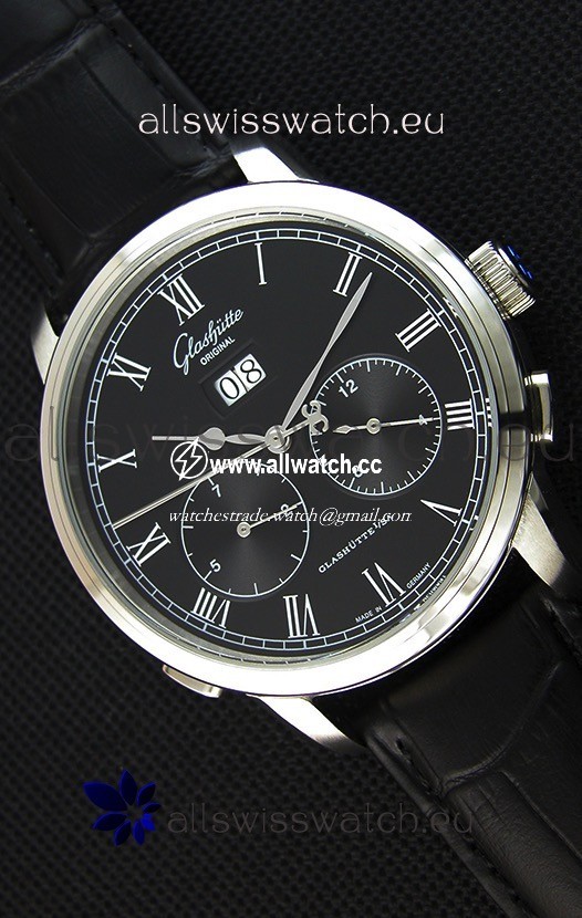 Glashuette Dual Sub Dial in Black Dial
