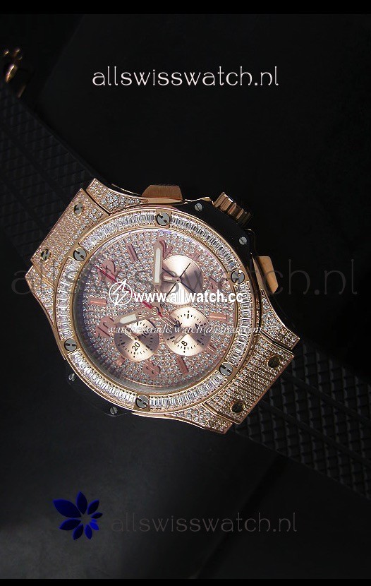 Hublot Big Bang Rose Gold Quartz Movement in Black Strap