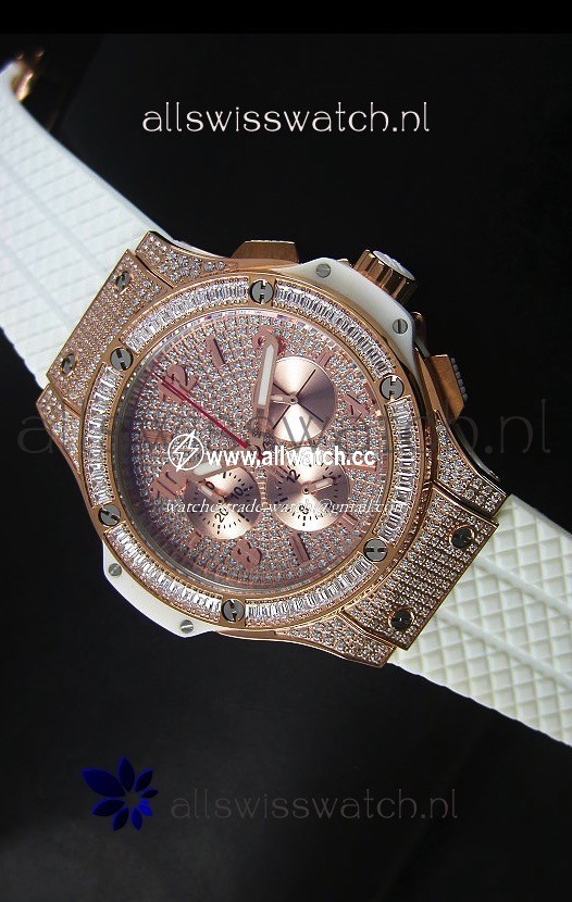 Hublot Big Bang Rose Gold Quartz Movement in White Strap