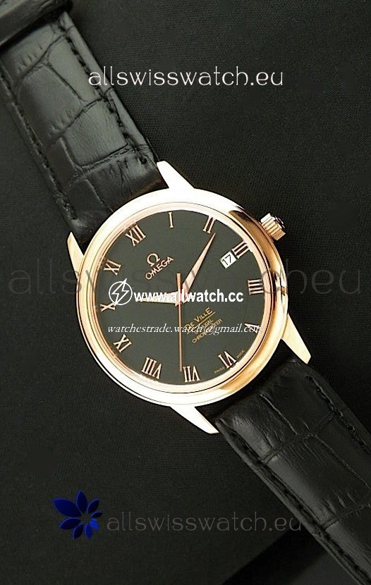 Omega DeVelie Co-Axial Chronometer Rose Gold in Black Dial