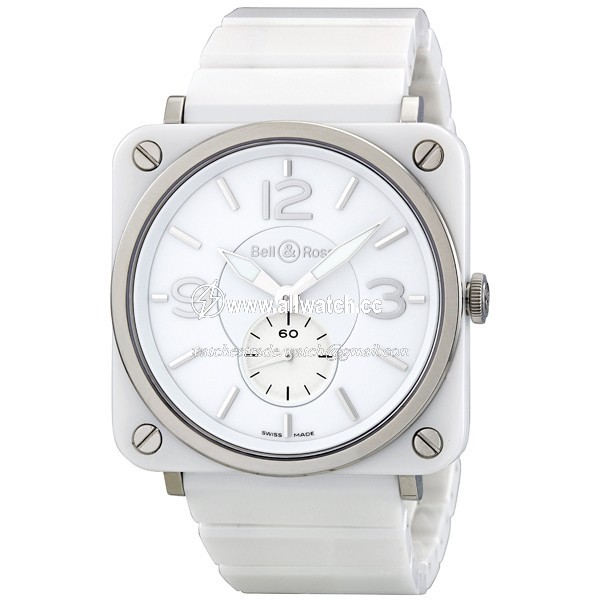 Bell & Ross BRS-WH-CERAMIC/SCE Aviation Unisex Quartz White Polished Ceramic and Stainless Steel