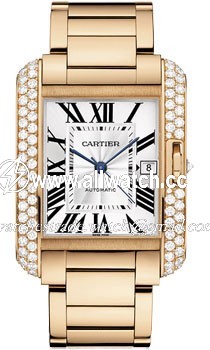 Cartier WT100004 Tank Mens Automatic 18kt Rose Gold Case with Diamonds