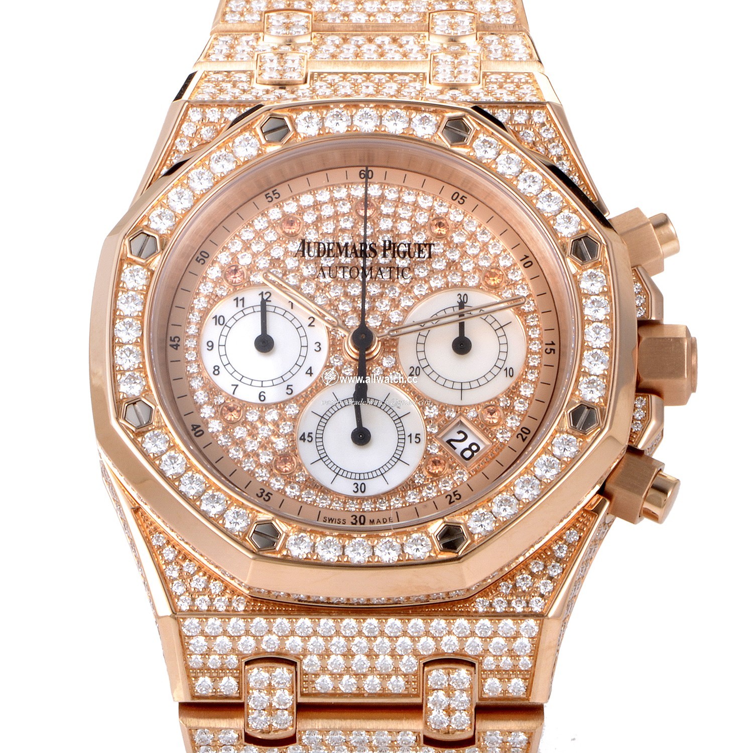 Audemars Piguet 25978OR.ZZ.1190OR.01 Royal Oak Mens Automatic 18K Rose Gold Case Set with Diamonds
